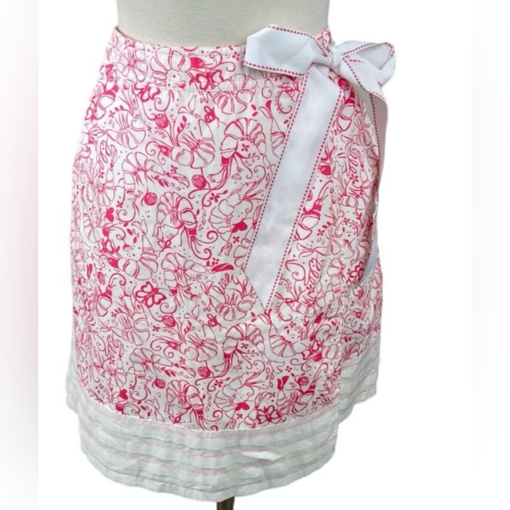 Lilly Pulitzer Babette Wrap Skirt in Bubba Shrimp Print pink white cocktail sz2
